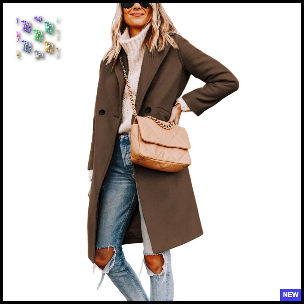 Classic Wool Peacoat Notch Lapel Slim Fit Elegant Winter Overcoat Long Sleeve